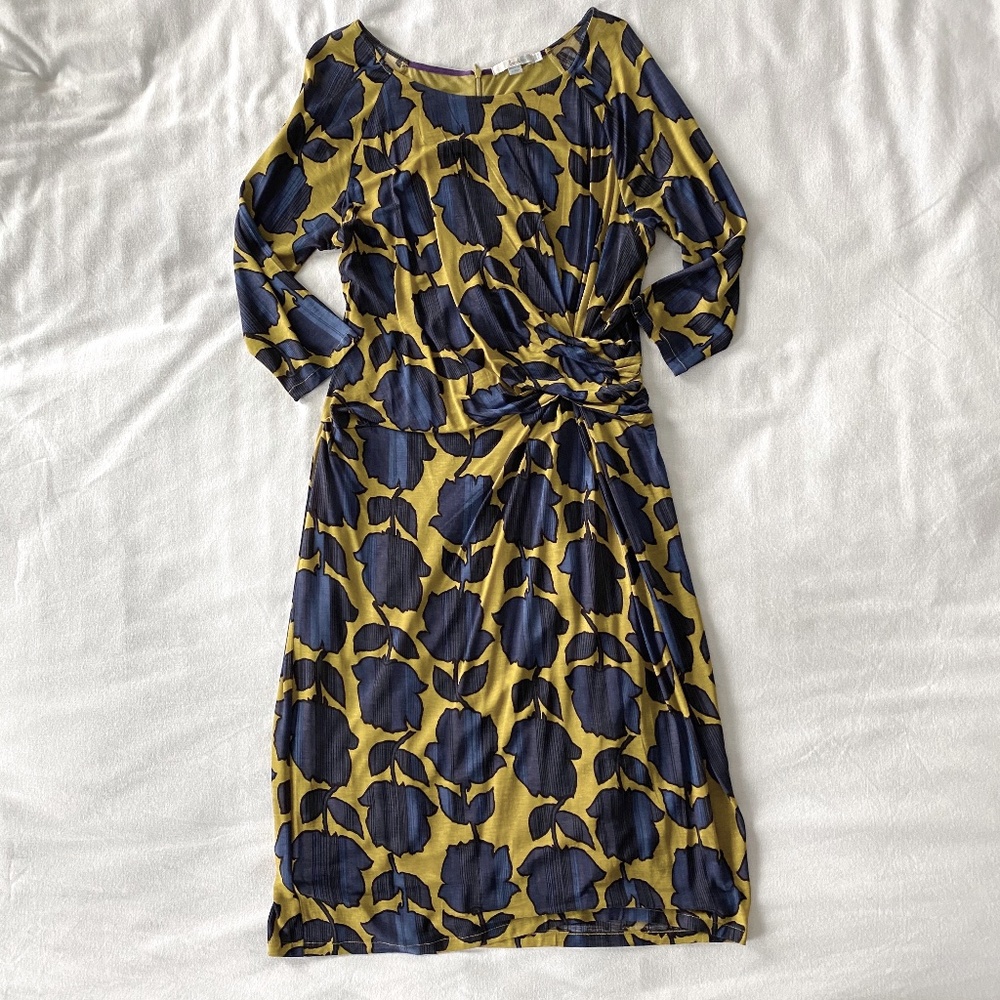 Boden Harper Dress, Mustard Shadow Floral 14 Tall